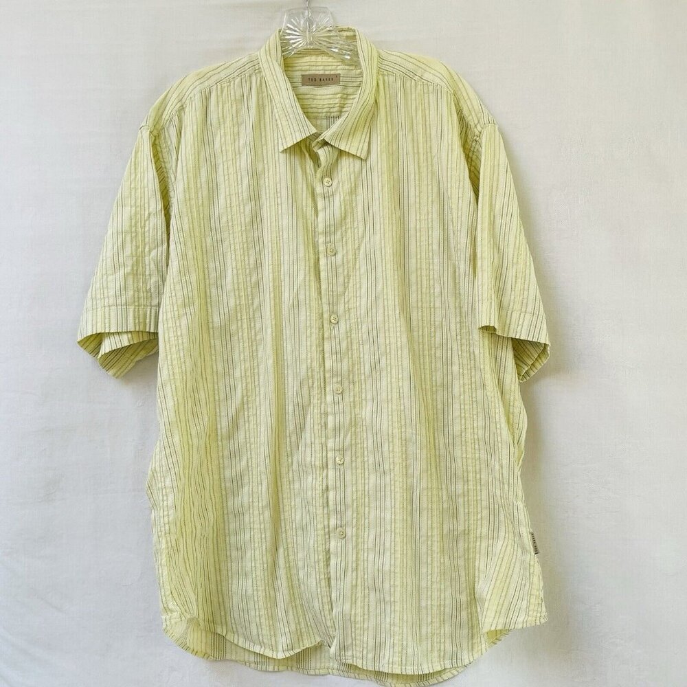 Ted Baker Shirt Mens 7 US 3XL Yellow Cotton Linen Short Sleeve Casual Festival